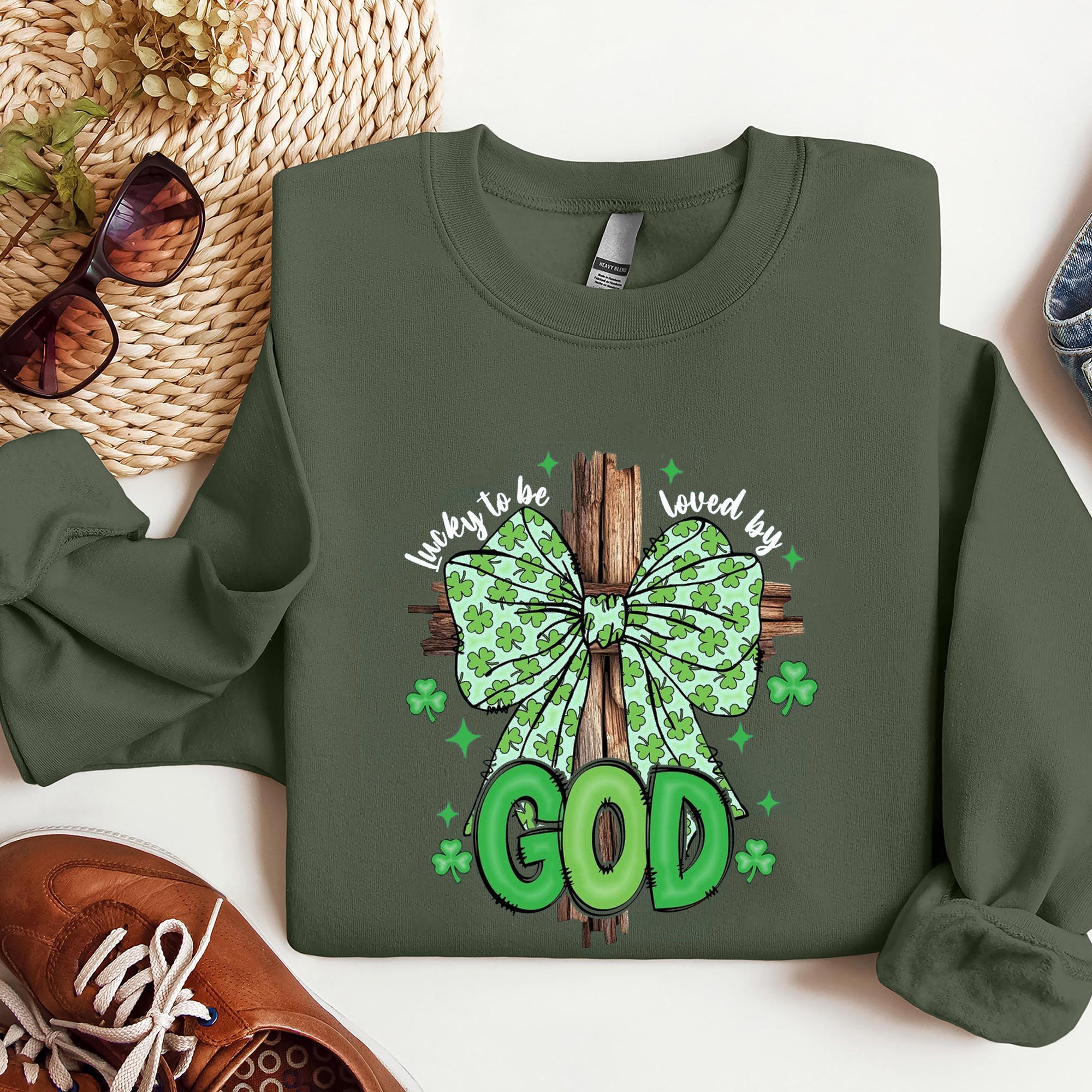 God Christian Shirt, Lucky to be loved by God Shirt, St Patricks Gift for Christian. ILAF39